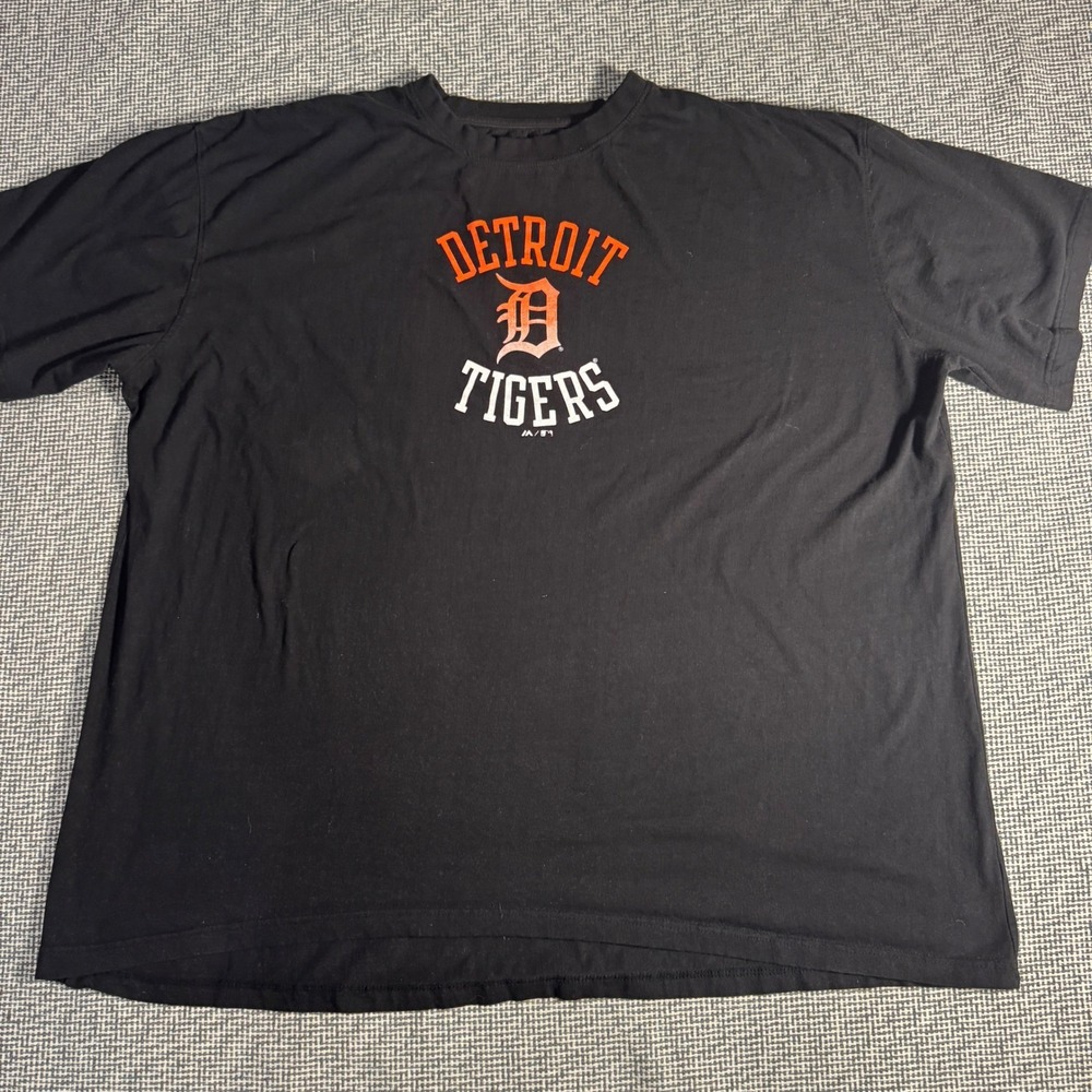 Majestic Detroit Tigers MLB Graphic T-Shirt Mens 2XLT Black Cotton Short Sleeve